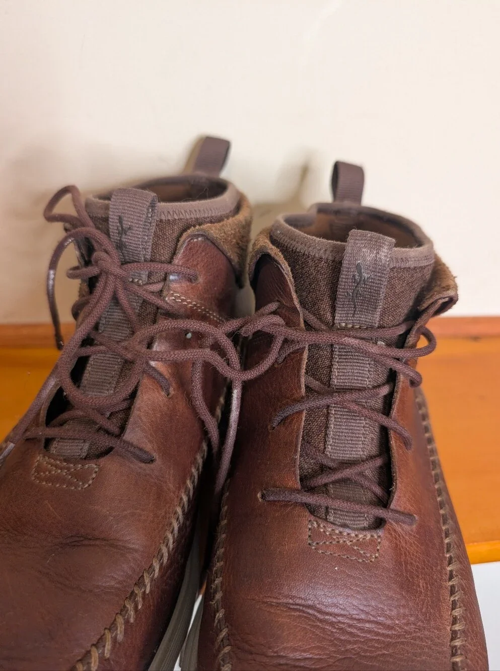 Chaco Brown Leather Moc Toe Chukka Boots Lace Up Suede Collar Mens Sz 10